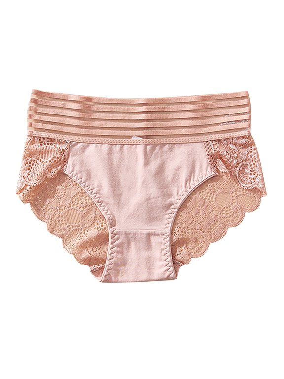 Panties for Women Solid Color Cotton Crotch Cheeky Underwear Criss Cross Lace Hipster Panty Beige L