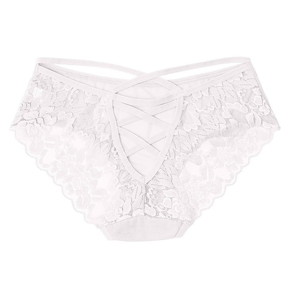 LNWUY Panties for Women Solid Color Cotton Crotch Cheeky Underwear Criss Cross Lace Hipster Panty White S