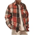 thumbnail image 1 of LNWUY Plaid Lightweight Mens Jacket Big and Tall Button Down Double Pocket Soft Comfy Spring Fall Casual Street Coat Orange M, 1 of 7