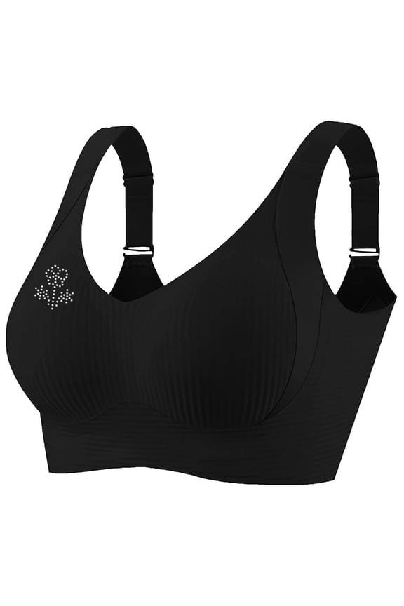 Plus Size Bras for Women Hot Drilling No Underwire Full Coverage Everyday Bra Comfortable Wireless Padded Bras Black XXXXXL