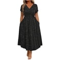 thumbnail image 1 of LNWUY Plus Size Sequin Dress for Women Formal Short Sleeve V Neck Wedding Guest Cocktail Casual Midi Dresses with Pockets Black XL, 1 of 8