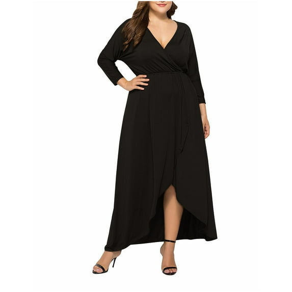 LNWUY Plus Size Wrap Mesh Cocktail Dress V-neck Hip Hugging Long Sleeves Midi Dress Wedding Guest Party Bodycon Dress Black XXXXL