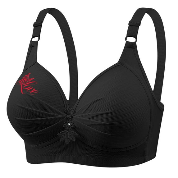 LNWUY Push up Bras for Women Plus Size Comfortable Printing Gathered Front Closure Bras Full Coverage No Underwire Everyday Bra Black XXXXL