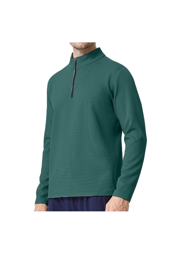 Quarter Zip Pullover Men Performance Moisture Wicking Golf Pullover Sports 1/4 Zip Pullover Mens Sweatshirt Green M