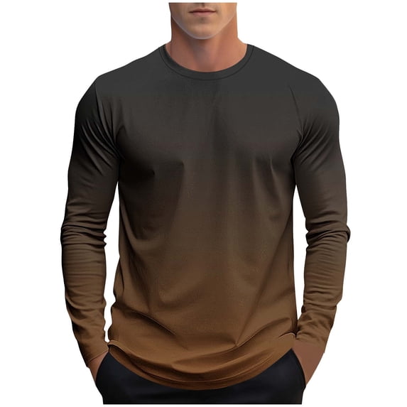 LNWUY Rash Guard for Men Print Sports Long Sleeves Round-Neck Shirts Sun Protection Surfing Beach Outdoor Casual Tops Brown M