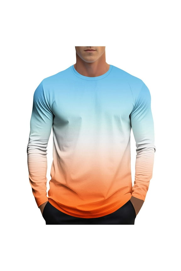 Rash Guard for Men Print Sports Long Sleeves Round-Neck Shirts Sun Protection Surfing Beach Outdoor Casual Tops Orange L