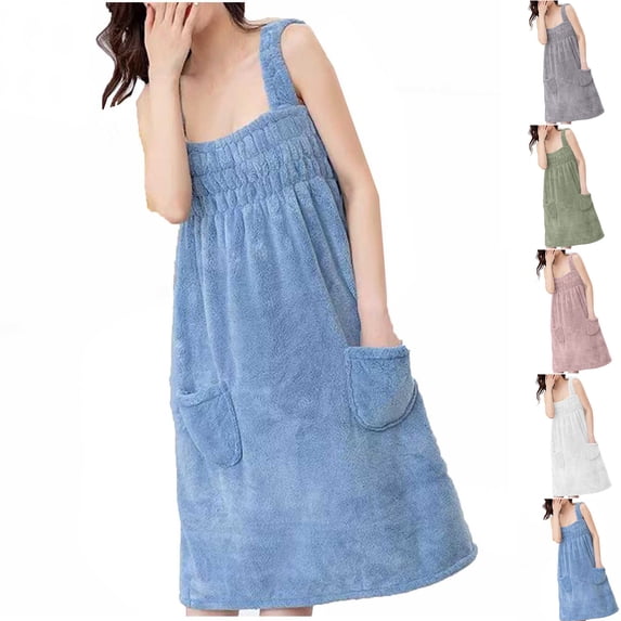 LNWUY Robes for Women Strappy High Elastic Terry Cloth Plain Fluffy After Bath Loungewear Absorbent Bathrobes White Free Size
