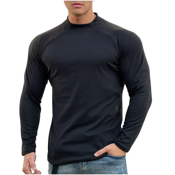 LNWUY Round Neck Long Sleeve Shirts for Men Moisture Wicking Quick Dry Shirt Soft Comfortable Breathable Workout Running Basic Tee Tops Black XL
