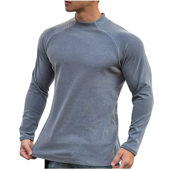 LNWUY Round Neck Long Sleeve Shirts for Men Moisture Wicking Quick Dry Shirt Soft Comfortable Breathable Workout Running Basic Tee Tops Blue XXL