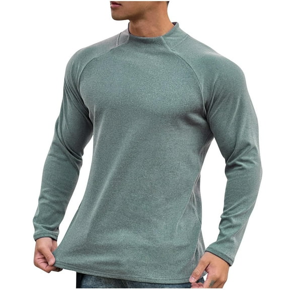 LNWUY Round Neck Long Sleeve Shirts for Men Moisture Wicking Quick Dry Shirt Soft Comfortable Breathable Workout Running Basic Tee Tops Green M
