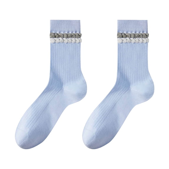LNWUY Ruffle Socks Women Cute Thin Stacked Socks Soft Breathable Comfortable Cotton Socks Blue Free Size