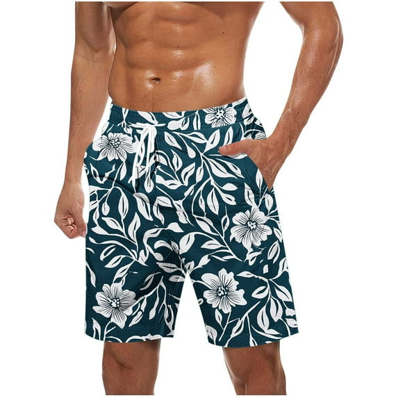 LNWUY (S-5XL) Big and Tall Men's Hawaiian Beach Shorts Swim Trunks Drawstring Elastic Waist Shorts Outdoor Lightweight Casual Swimsuit Swimwear with Pocket Navy L