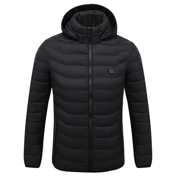 LNWUY (S-5XL) Big and Tall 8-Zone Men's Heated Jacket Unisex Heated Warm Clothing Long Sleeve Hooded Casual Heated Coat Black XXXL