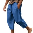 thumbnail image 1 of LNWUY (S-5XL) Big and Tall Men's Casual Linen Cotton Harem Pants Loose Lightweight Capri Slacks Elastic Waist Hippie Beach Yoga Pants Blue XXXXL, 1 of 5