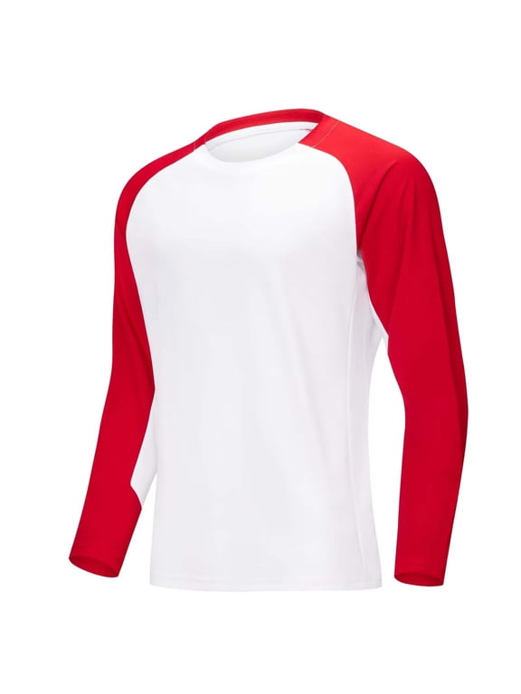(S-5XL) Big and Tall Men's Casual Long Sleeve Top Soft Comfort Breathable Cotton Basic Sports Baseball Jerseys T Shirts Red XXXXXL