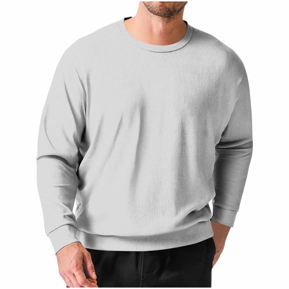 LNWUY (S-5XL) Big and Tall Men's Fashion Casual Crewneck Long Sleeve T-Shirt Basic Pullover Solid Color Loose Shirt Tops White XXXL