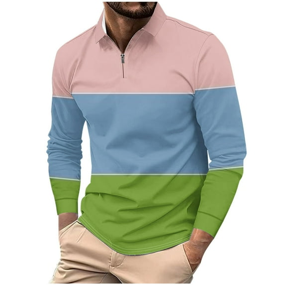 LNWUY (S-5XL) Big and Tall Men's Long Sleeve Shirts 2025 Fashion Casual T Shirt Slim Fit Shirt Collared Office Work Golf Shirt Pink XXXXXL