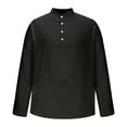 thumbnail image 1 of LNWUY (S-5XL) Big and Tall Men's Long Sleeve Shirts Half-Open Stand-Up Collar Buttons Casual Loose Striped Shirt Tops Black XL, 1 of 5