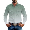 thumbnail image 1 of LNWUY (S-5XL) Big and Tall Mens Dress Shirt Gradient Print Long Sleeve Business Casual Button Down Shirt with Pocket Green XL, 1 of 8