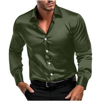 LNWUY (S-5XL) Big and Tall Mens Stretch Dress Shirts Solid Long Sleeve Button Down Shirts Formal Casual Business Prom Party Wedding Green XL
