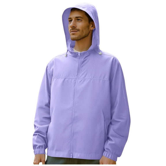 LNWUY (S-5XL) Big and Tall Rain Jacket Men Sun Protection Outdoor Zipper Pockets Jacket, Lightweight Hooded Raincoat for Daily Casual Red XXXXL