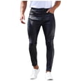thumbnail image 1 of LNWUY (S-5XL) Men's Plus Size Outdoor Casual Solid Color Slim Fit Leather Pants Straight Leg Tapered Motorcycle Biker Pants Black XXXXL, 1 of 6