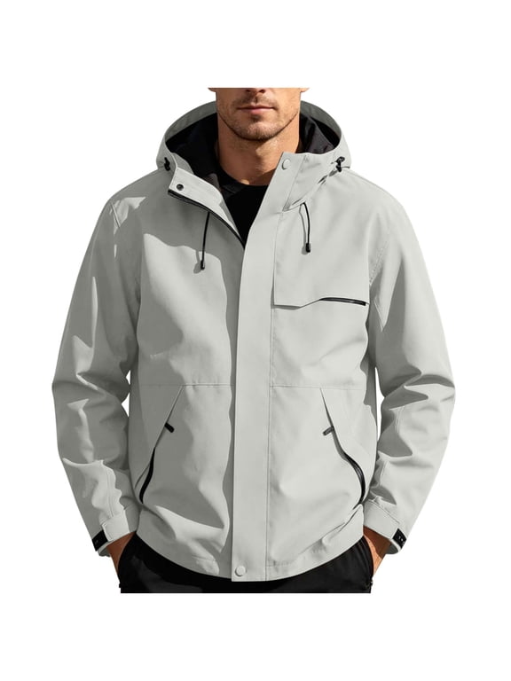 (S-5XL) Mens Big and Tall Waterproof Hooded Jacket Long Sleeve Zip Up Windbreaker Raincoat Outdoor Hiking Travel Outerwear with Pocket Yellow XL