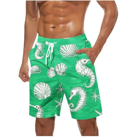 LNWUY (S-5XL) Plus Size Men's Casual Fashion Print Shorts Beach Shorts Quick Dry Swimwear Sports Running Swim Board Shorts Bathing Suits Green XXL