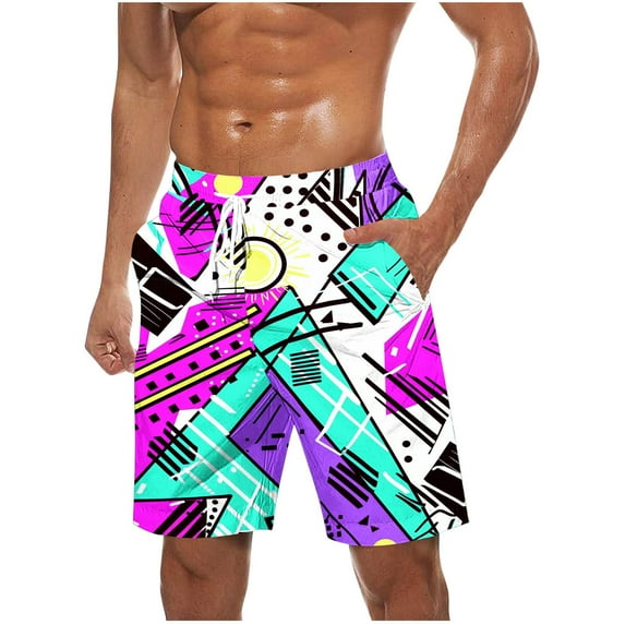 LNWUY (S-5XL) Plus Size Men's Casual Fashion Print Shorts Beach Shorts Quick Dry Swimwear Sports Running Swim Board Shorts Bathing Suits Purple XL