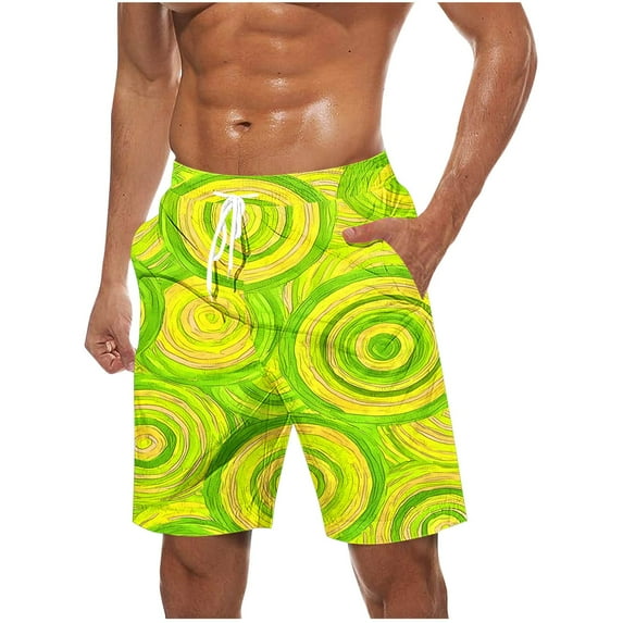 LNWUY (S-5XL) Plus Size Men's Casual Fashion Print Shorts Beach Shorts Quick Dry Swimwear Sports Running Swim Board Shorts Bathing Suits Yellow M
