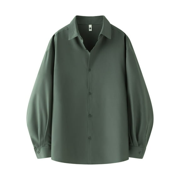 LNWUY (S-5XL) Plus Size Men's Casual Shirt Solid Color Hanging Loose Long Sleeved Shirt Casual Men's Lapel Shirts Top Green XXXXL