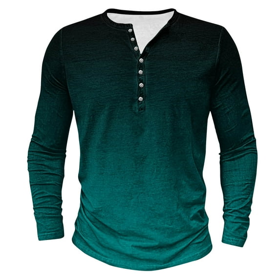 LNWUY (S-5XL) Plus Size Men's Henley Shirts Trendy Gradient Color Long Sleeve Casual Fashion Fall Button Cotton T-Shirts Blue M