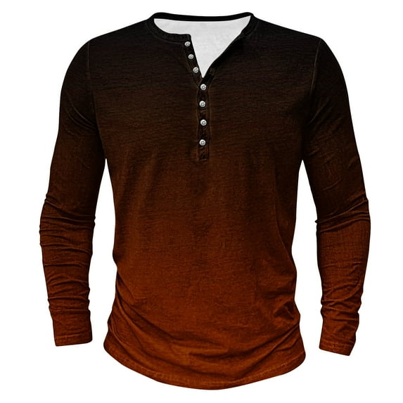 LNWUY (S-5XL) Plus Size Men's Henley Shirts Trendy Gradient Color Long Sleeve Casual Fashion Fall Button Cotton T-Shirts Orange M