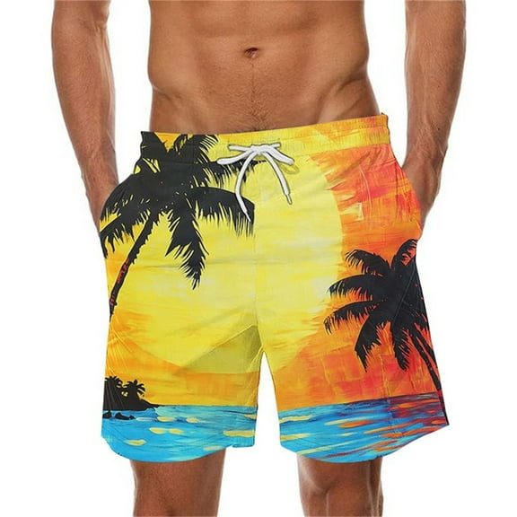 LNWUY (S-5XL) Plus Size Men's Swim Trunks Hawaiian Bathing Loose Comfor Drawstring Elastic Waist Beach Shorts with Pockets Multicolor S