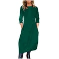 thumbnail image 1 of LNWUY (S-5XL) Plus Size Women's Solid Color Casual 3/4 Sleeve Crewneck Flowy Loose Comfort Breathable A Line Tunic Maxi Dress Green XXXXXL, 1 of 6