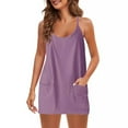 thumbnail image 1 of LNWUY (S-5XL) Womens Summer Sleeveless Mini Dress V Neck Spaghetti Strap Sundress Athletic Plus Size Short Dress with Pockets Purple L, 1 of 5