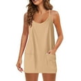 thumbnail image 1 of LNWUY (S-5XL) Womens Summer Sleeveless Mini Dress V Neck Spaghetti Strap Sundress Athletic Plus Size Short Dress with Pockets Yellow XXL, 1 of 5