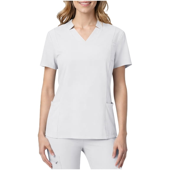 LNWUY Scrub Tops Womens Notch Collar Scrubs Nursing Uniforms Stretchy Tees Loose Fit T Shirt V Neck Workwear with Pocket White M