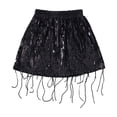 thumbnail image 1 of LNWUY Sequin Fringe Skirt Sparkly Tassel Sequin Party Skirts Belly Dance Hip Scarf Skirt for Women Girls Black 140, 1 of 9