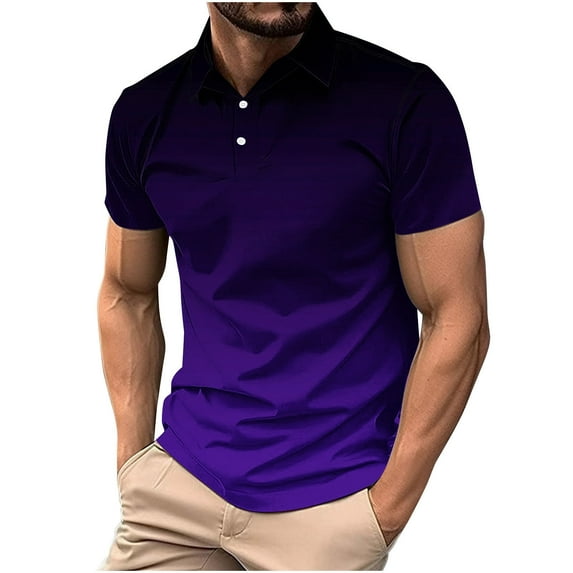 LNWUY Shirts for Men Summer Fashion Gradient Color Lightweight Turn Down Collar Buttons Collared Shirt Soft Breathable Moisture Wicking Tees Purple XXXXL