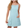 thumbnail image 1 of LNWUY Sleeveless Solid Color Dresses for Middle and Older Children Girls Halter Dresses Court Locks Round Neck Dresses Light Blue 14 Years, 1 of 8