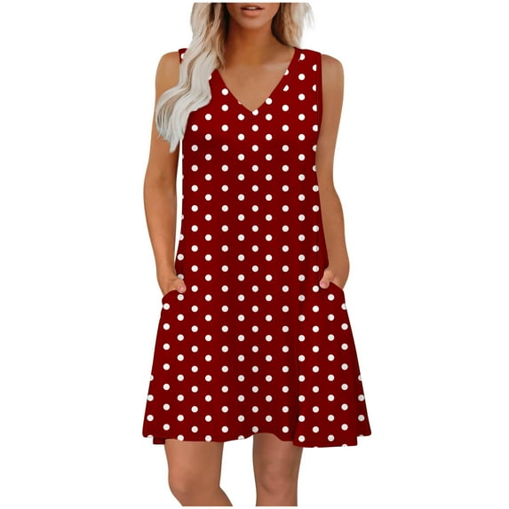 LNWUY Sleeveless Summer Casual Dresses for Women with Pockets V Neck Swimsuit Coverup Loose Sundresses Beach Tank Dress Red XL