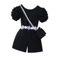 thumbnail image 1 of LNWUY Small and Medium-Sized Girls' Cute Fashion Puff Sleeve Ribbed Back Cross Comfy Breathable Jumpsuit with Bag Black 4 Years, 1 of 9