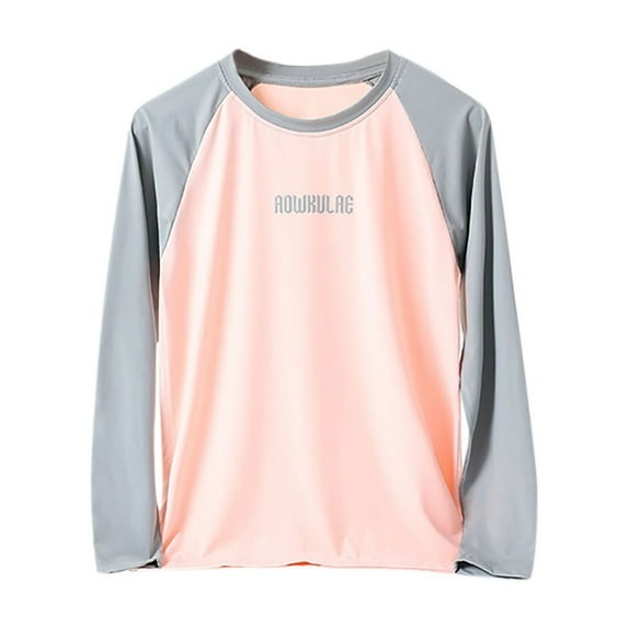 LNWUY Solid Color Children's T-Sleeve Girls' Clothes Quick-Drying Long-Sleeved Sports Round Neck Long-Sleeved Shirt Pullover Pink 13 Years