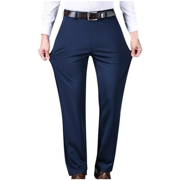 LNWUY Straight Suit Pants for Men Business Casual Pants Plus Size Dress Slacks Slim Fit Lightweight Pants Stretch Pants with Pocket Blue M