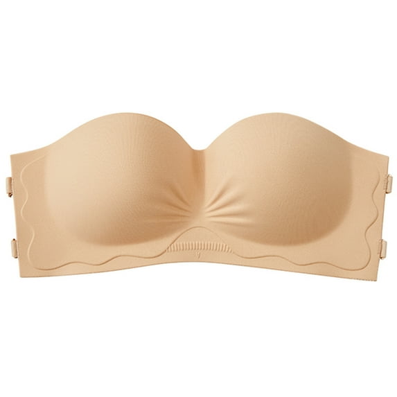 LNWUY Strapless Bras, Adhesive Push up Bras, Backless Bra, Wirefree Non-Slip Invisible Tube Top for Women Beige L