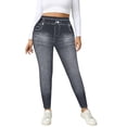thumbnail image 1 of LNWUY Stretchy Faux Jeans for Women High Waist Jeggings Skinny Faux Denim Pants Trendy Casual Legging with Pockets Gray L, 1 of 9