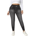 thumbnail image 1 of LNWUY Stretchy Faux Jeans for Women High Waist Jeggings Skinny Faux Denim Pants Trendy Casual Legging with Pockets Gray L, 1 of 9
