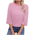 thumbnail image 1 of LNWUY Striped Tshirt Women Bow Tie Back,Striped Half Sleeve T Shirts Oversized Crewneck Tee for Daily Wear Vacation Pink L, 1 of 7