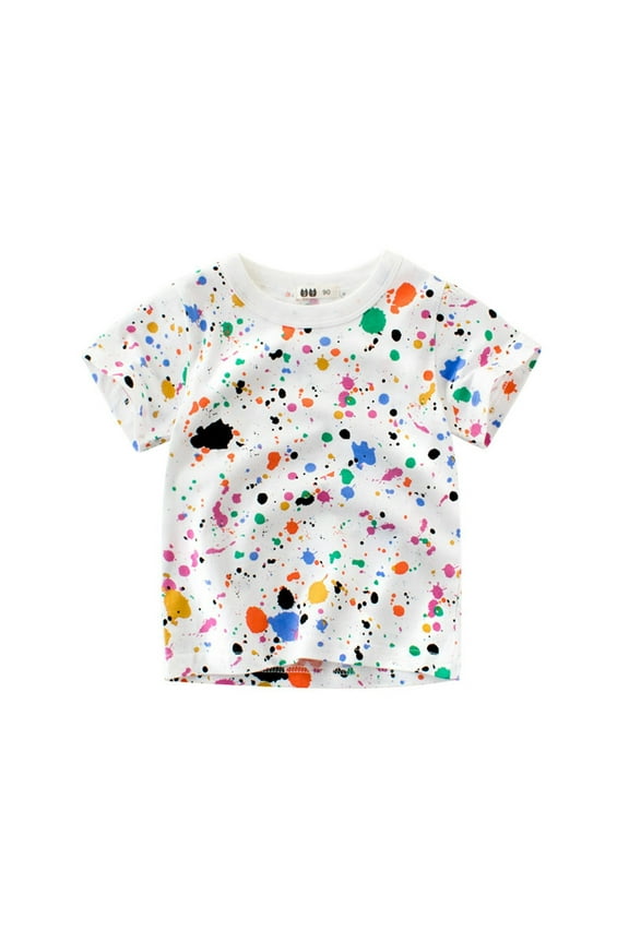 Summer Baby Short-Sleeved Children's T-Shirt Boy Short-Sleeved Shirt Tie-Dyed Baby Comfy Breathable Short Sleeves White 1 Years